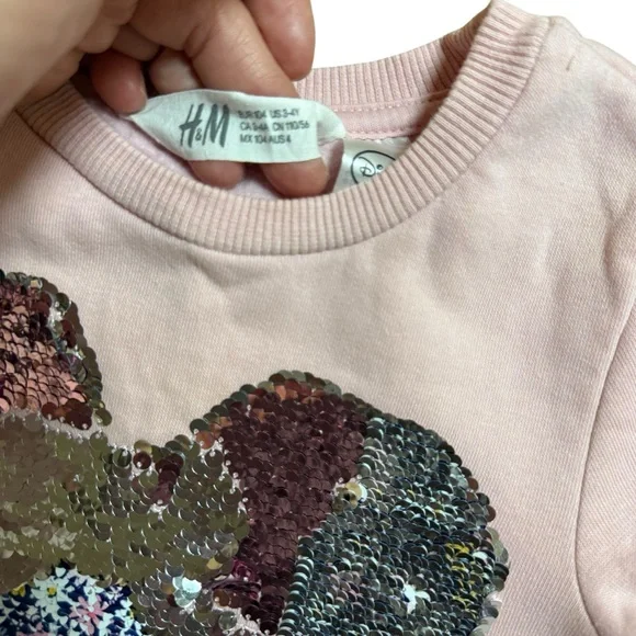 H&M Girls Disney Minnie Mouse Pink Sequin Long Sleeve Sweatshirt Pullover Size 4 - Picture 4 of 7